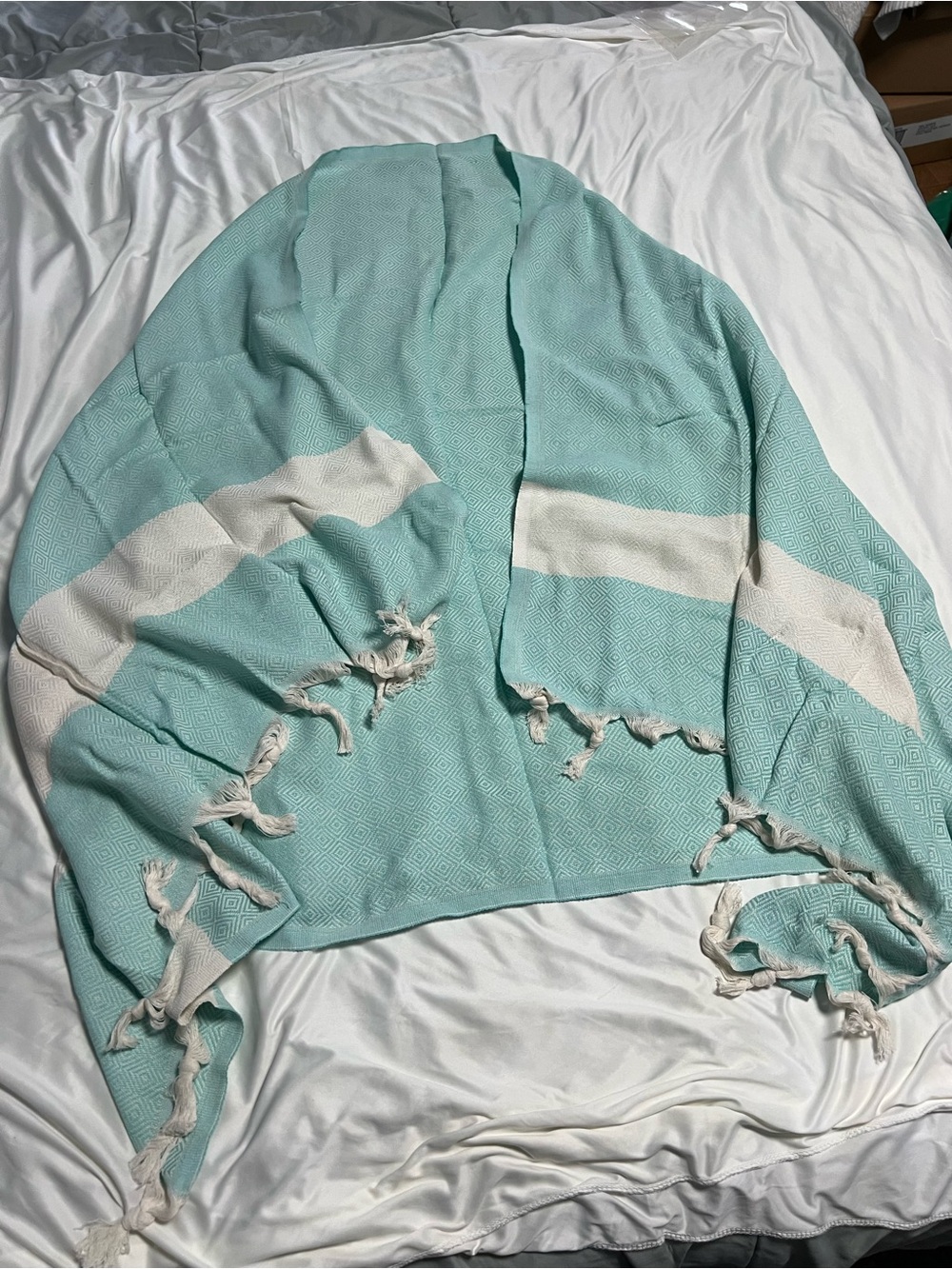 Light Aqua and White Open-Front Women’s  shawl Wrap